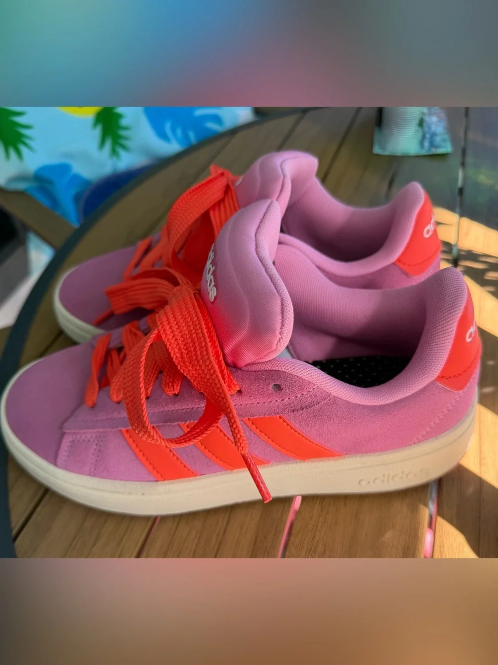adidas Grand Court Alpha Pink Sneakers with Orange Stripes/ Laces